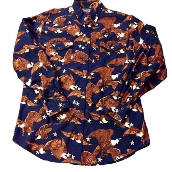 Roper Western Shirt Men’s L Bald Eagle Print Button Down Navy USA Cotton - Picture 3 of 12